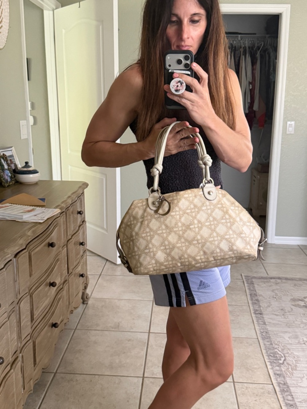 Dior Cream Cherie Cannage Printed Canvas Zip Bag - Picture 13 of 16